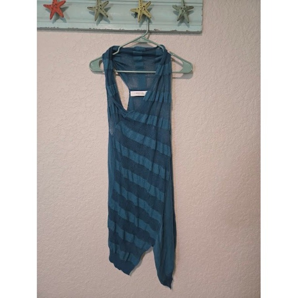Sparrow Anthropologie Teal Blue Pointelle Knit Asymmetrical Draped Vest Large